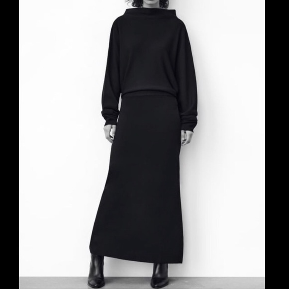 SOLD OUT NWT ZARA AW21 BLACK KNIT DRESS WITH RUCHING (6873) - Picture 6 of 10